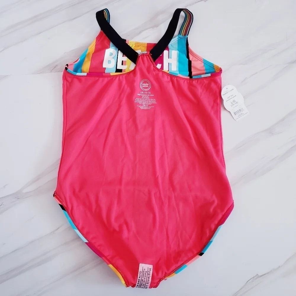 Wonder Nation Kids One Piece Bathing-Suit Striped Multicolored Rainbow Swimsuit